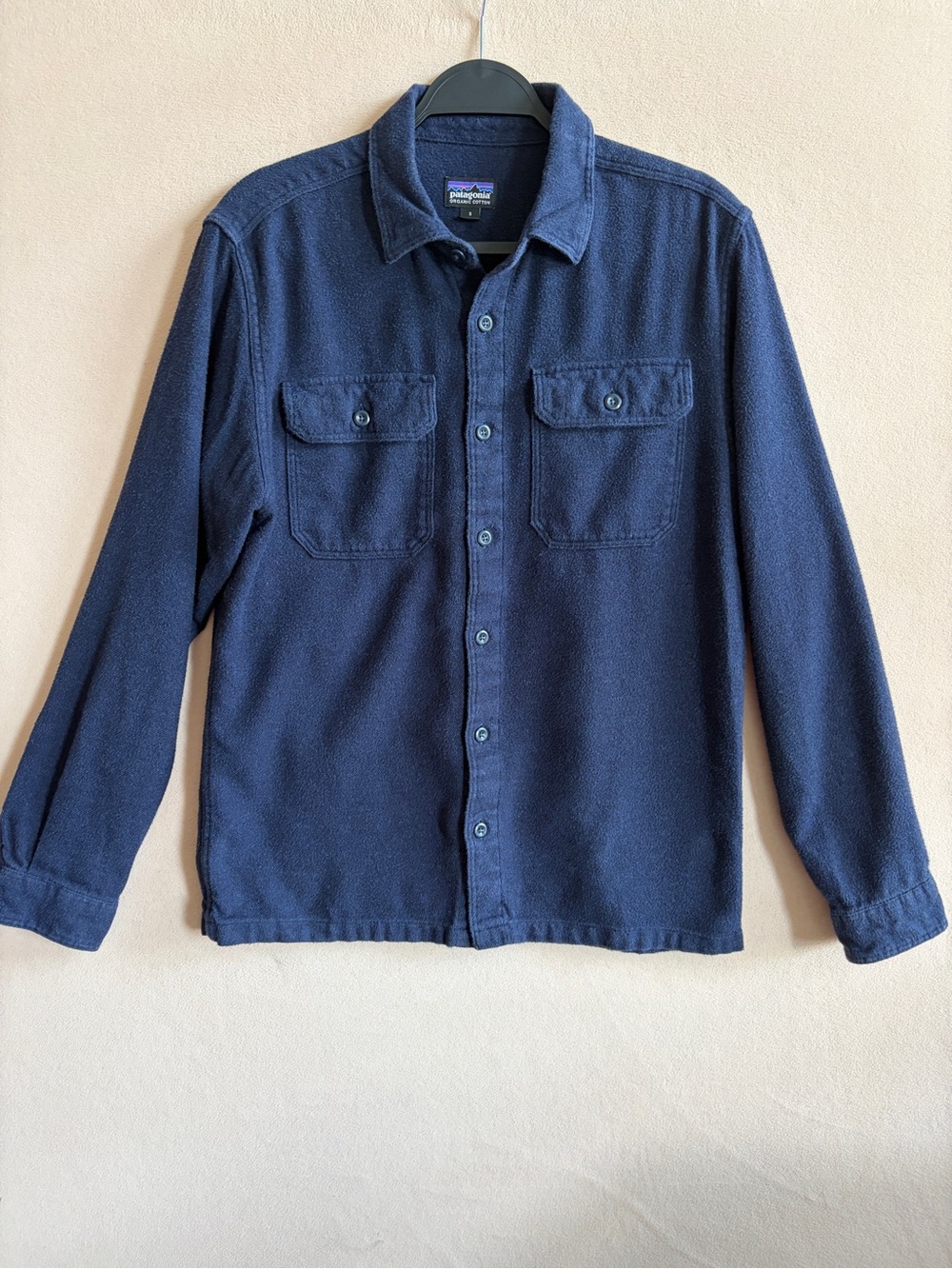 Patagonia Men's Long Sleeved Fjord Flannel Shirt Small Navy Blue Trail Hike